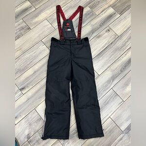 Canadiana Black Snow Pants with Red Adjustable Straps Size M 7-8 Kids EUC